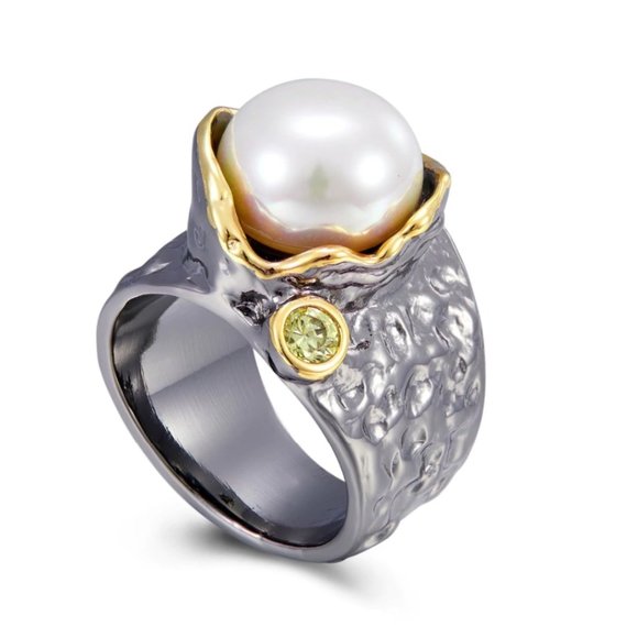 NEW Italian Jewelry Olivine Pearl Ring - Picture 3 of 14